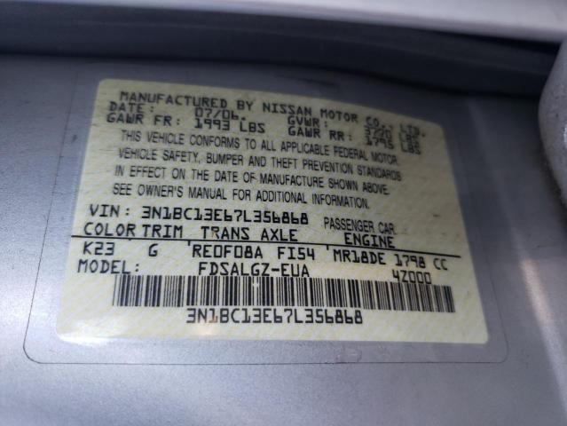Photo 10 from auction – 2007 NISSAN VERSA S with VIN 3N1BC13E67L356868