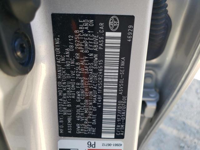 Photo 10 from auction – 2012 TOYOTA CAMRY BASE with VIN 4T4BF1FK5CR246515