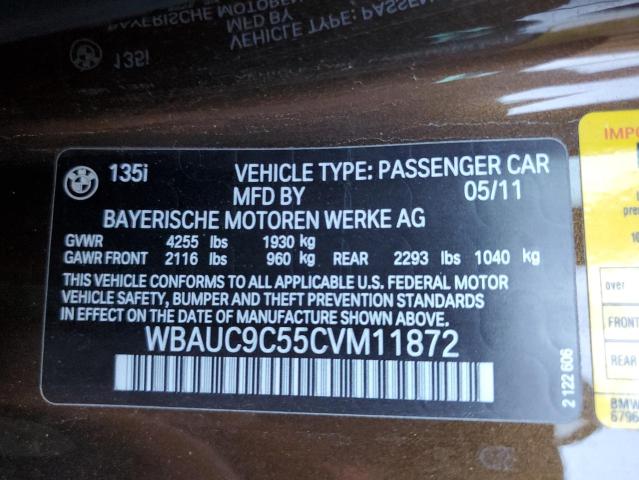 Photo 10 from auction – 2012 BMW 135 I with VIN WBAUC9C55CVM11872