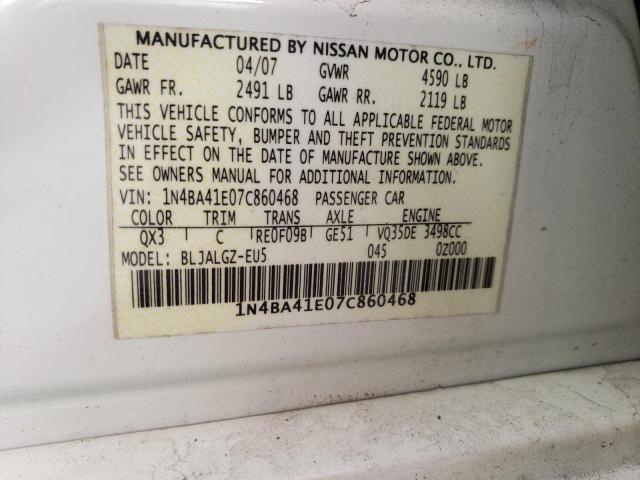 Photo 10 from auction – 2007 NISSAN MAXIMA SE with VIN 1N4BA41E07C860468
