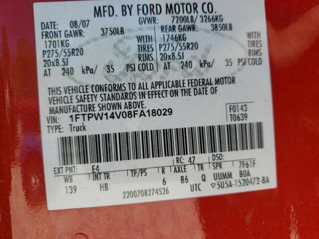 Photo 10 from auction – 2008 FORD F150 SUPER with VIN 1FTPW14V08FA18029