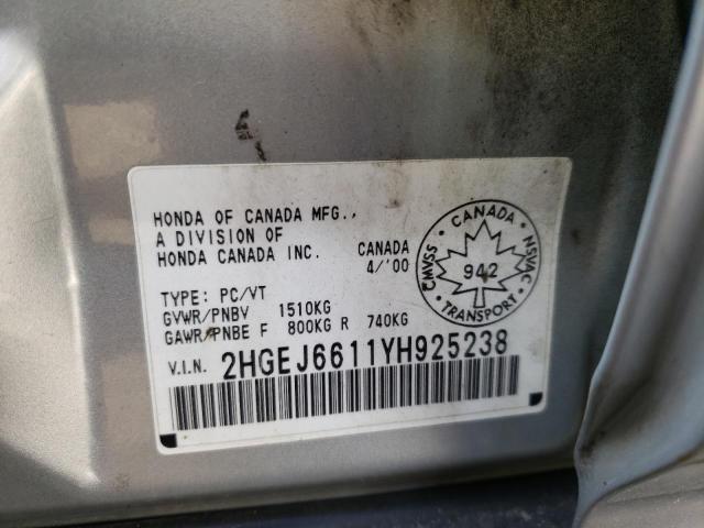 Photo 10 from auction – 2000 HONDA CIVIC BASE with VIN 2HGEJ6611YH925238