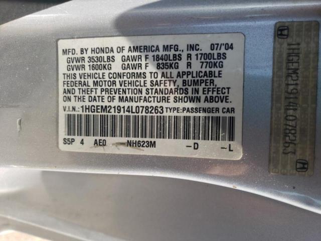 Photo 10 from auction – 2004 HONDA CIVIC EX with VIN 1HGEM21914L078263