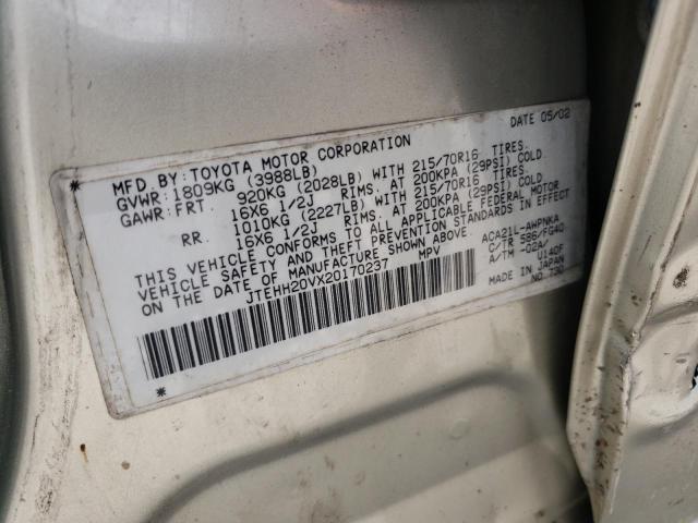 Photo 10 from auction – 2002 TOYOTA RAV4 with VIN JTEHH20VX20170237