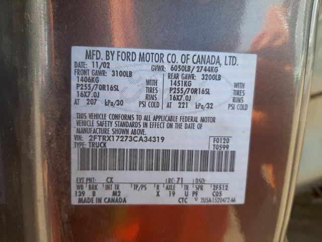 Photo 10 from auction – 2003 FORD F150 with VIN 2FTRX17273CA34319
