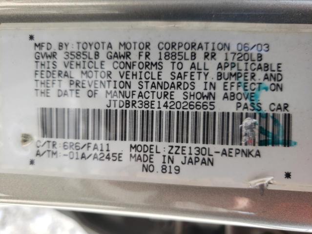Photo 10 from auction – 2004 TOYOTA COROLLA CE with VIN JTDBR38E142026665
