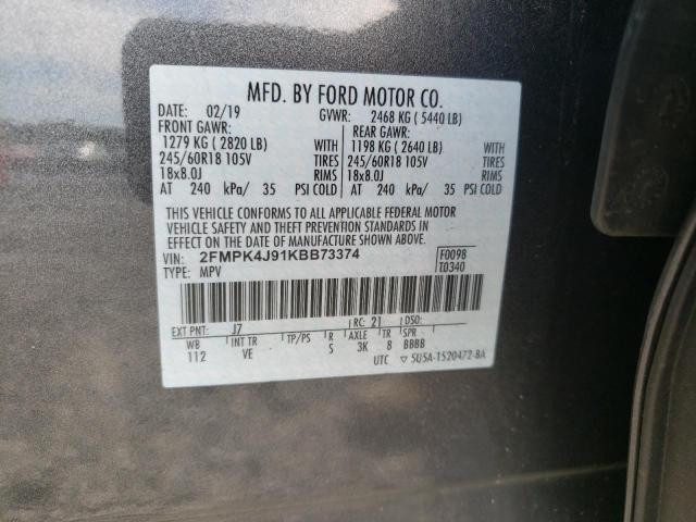 Photo 10 from auction – 2019 FORD EDGE SEL with VIN 2FMPK4J91KBB73374
