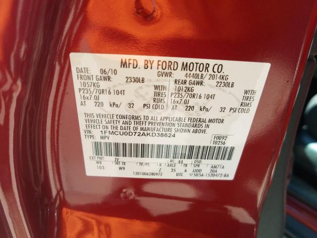 Photo 10 from auction – 2010 FORD ESCAPE XLT with VIN 1FMCU0D72AKD38624