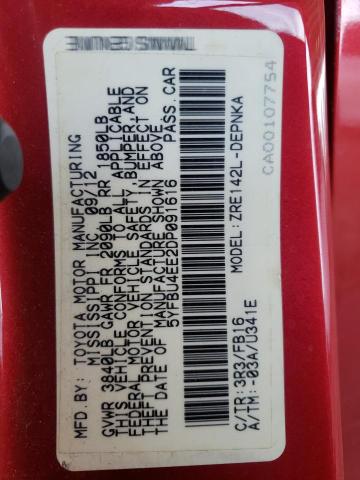 Photo 10 from auction – 2013 TOYOTA COROLLA BA with VIN 5YFBU4EE2DP091616