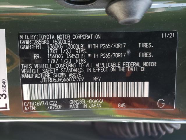 Photo 10 from auction – 2022 TOYOTA 4RUNNER SR with VIN JTERU5JR5N6003269