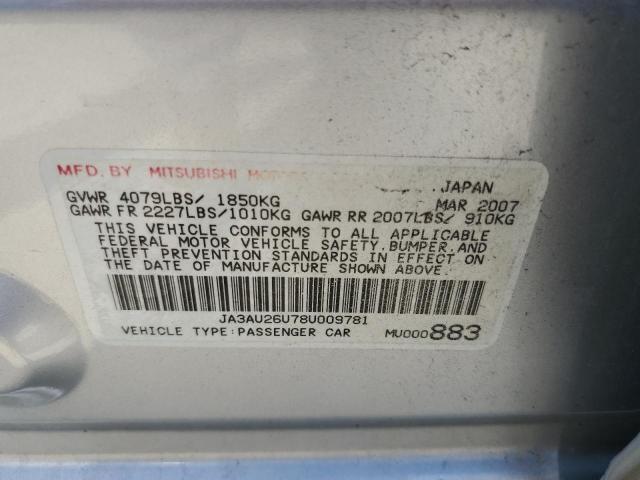 Photo 10 from auction – 2007 MITSUBISHI LANCER with VIN JA3AU26U78U009781