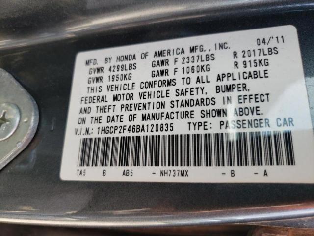 Photo 10 from auction – 2011 HONDA ACCORD LXP with VIN 1HGCP2F46BA120835