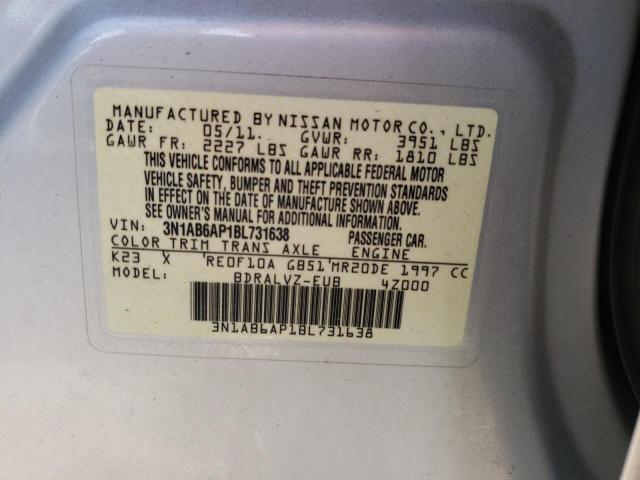 Photo 10 from auction – 2011 NISSAN SENTRA 2.0 with VIN 3N1AB6AP1BL731638