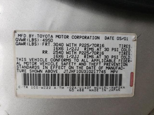 Photo 10 from auction – 2001 LEXUS RX 300 with VIN JTJHF10U310217745
