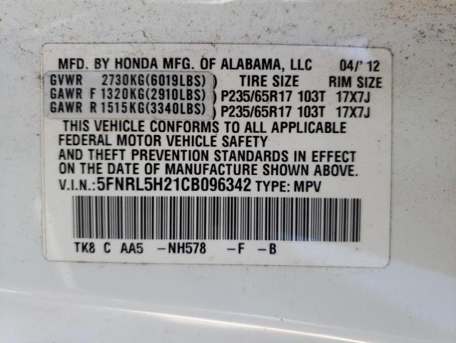 Photo 10 from auction – 2012 HONDA ODYSSEY LX with VIN 5FNRL5H21CB096342