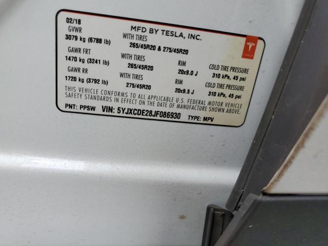 Photo 10 from auction – 2018 TESLA MODEL X with VIN 5YJXCDE28JF086930