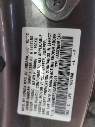 Photo 10 from auction – 2012 HONDA CIVIC LX with VIN 19XFB2F57CE386561