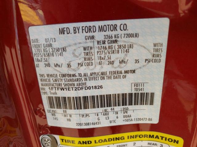 Foto 10 de la subasta – 2013 FORD F150 SUPER con VIN 1FTFW1ET2DFD01826