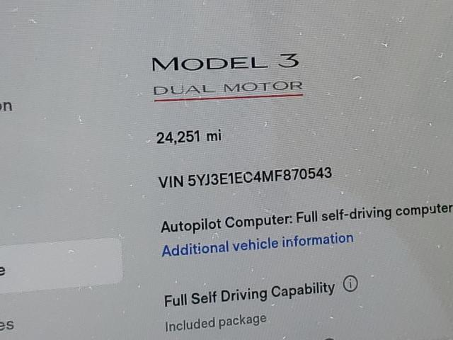 Photo 8 from auction – 2021 TESLA MODEL 3 with VIN 5YJ3E1EC4MF870543