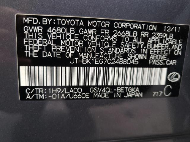 Photo 10 from auction – 2012 LEXUS ES 300H F- with VIN JTHBK1EG7C2488045
