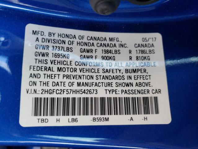 Photo 10 from auction – 2017 HONDA CIVIC LX with VIN 2HGFC2F57HH542673