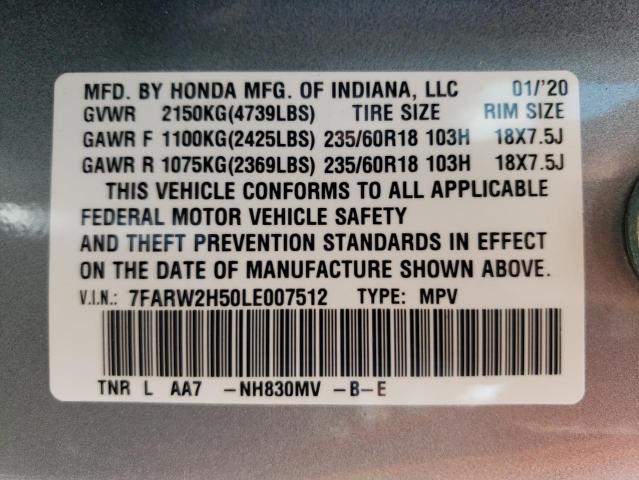 Photo 10 from auction – 2020 HONDA CR-V EX with VIN 7FARW2H50LE007512