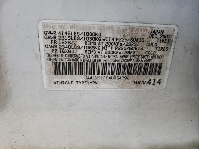 Photo 10 from auction – 2004 MITSUBISHI OUTLANDER with VIN JA4LX31F04U054792