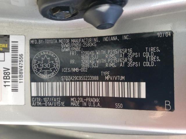 Photo 10 from auction – 2005 TOYOTA SIENNA CE with VIN 5TDZA29C95S233988