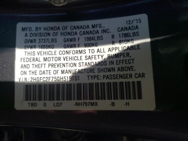 Photo 10 from auction – 2016 HONDA CIVIC EX with VIN 2HGFC2F75GH519151
