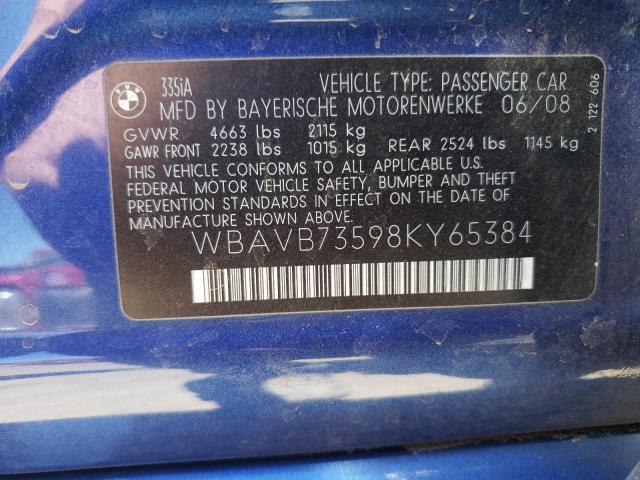 Photo 10 from auction – 2008 BMW 335 I with VIN WBAVB73598KY65384