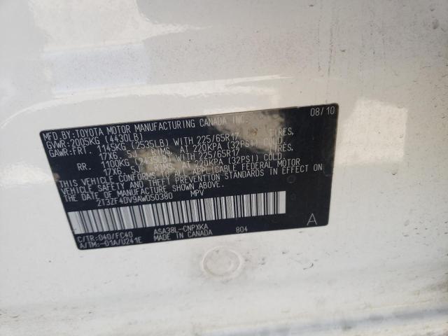Photo 10 from auction – 2010 TOYOTA RAV4 with VIN 2T3ZF4DV9AW050380