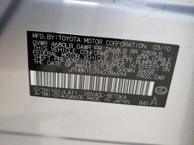 Photo 10 from auction – 2010 LEXUS ES 350 with VIN JTHBK1EG9A2386694