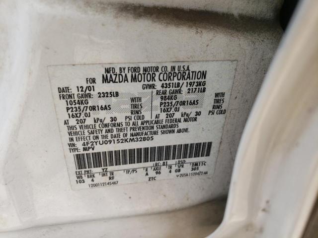 Photo 10 from auction – 2002 MAZDA TRIBUTE LX with VIN 4F2YU09152KM32805