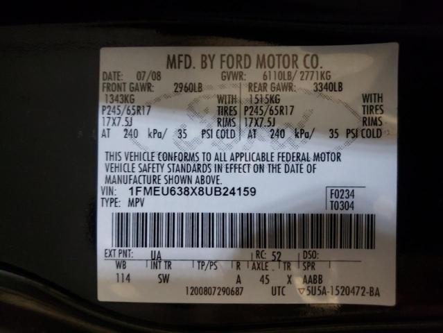 Photo 10 from auction – 2008 FORD EXPLORER X with VIN 1FMEU638X8UB24159