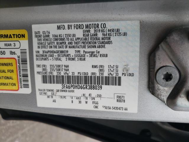 Photo 10 from auction – 2016 FORD FUSION SE with VIN 3FA6P0HD6GR388039