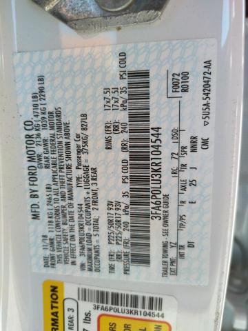 Photo 10 from auction – 2019 FORD FUSION SE with VIN 3FA6P0LU3KR104544
