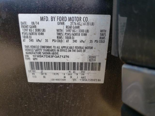 Photo 10 from auction – 2015 FORD EXPLORER with VIN 1FM5K7D83FGA71276