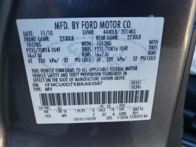 Photo 10 from auction – 2011 FORD ESCAPE XLT with VIN 1FMCU0D7XBKA93587