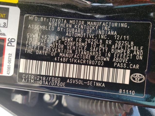 Zdjęcie 10 z aukcji – 2012 TOYOTA CAMRY BASE z VIN 4T4BF1FK4CR180703