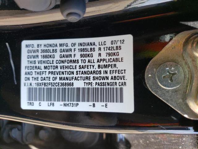Photo 10 from auction – 2012 HONDA CIVIC LX with VIN 19XFB2F52CE368968