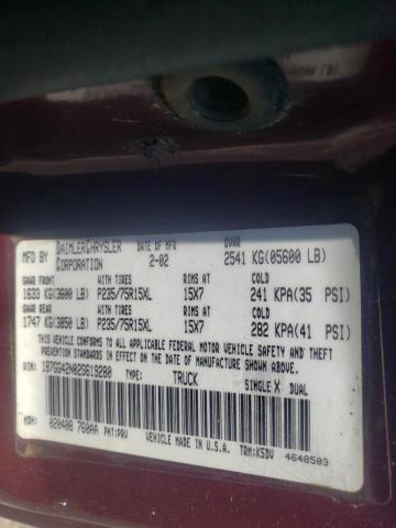 Photo 10 from auction – 2002 DODGE DAKOTA SLT with VIN 1B7GG42N02S619280