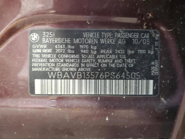 Photo 10 from auction – 2006 BMW 325 I with VIN WBAVB13576PS64505