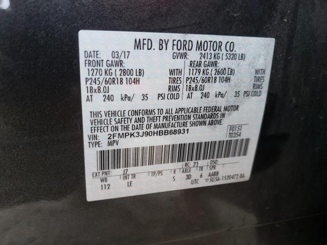 Photo 10 from auction – 2017 FORD EDGE SEL with VIN 2FMPK3J90HBB68931