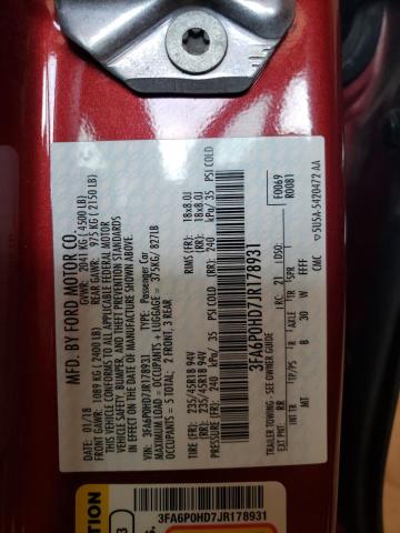 Photo 10 from auction – 2018 FORD FUSION SE with VIN 3FA6P0HD7JR178931