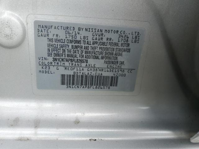 Photo 10 from auction – 2015 NISSAN VERSA S with VIN 3N1CN7AP8FL826578