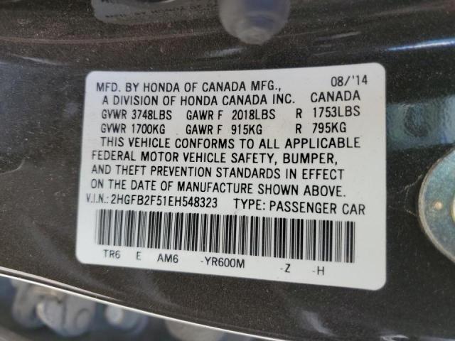Photo 10 from auction – 2014 HONDA CIVIC LX with VIN 2HGFB2F51EH548323
