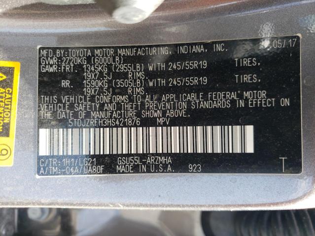 Photo 10 from auction – 2017 TOYOTA HIGHLANDER with VIN 5TDJZRFH3HS421876