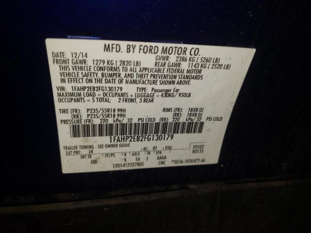 Photo 10 from auction – 2015 FORD TAURUS SEL with VIN 1FAHP2E82FG130179