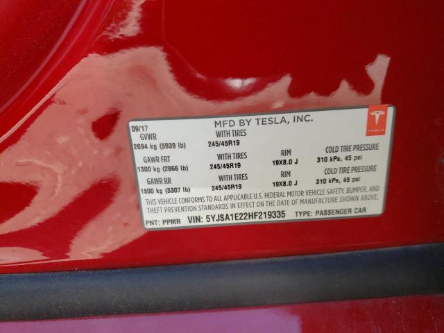 Photo 10 from auction – 2017 TESLA MODEL S with VIN 5YJSA1E22HF219335