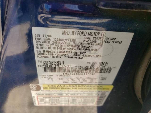 Photo 10 from auction – 2005 FORD FREESTYLE with VIN 1FMDK06105GA17239